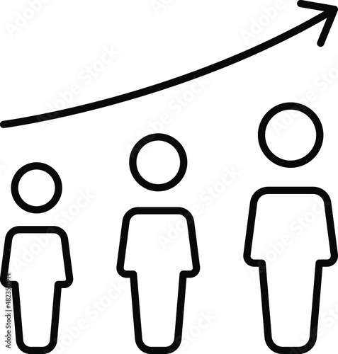 Population growth icon, increase social population growth icon, increase social development, global demography, people evolution chart, thin line symbol on white background - editable vector eps 10