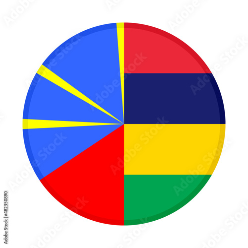 round icon with reunion and mauritius flags. vector illustration isolated on white background
