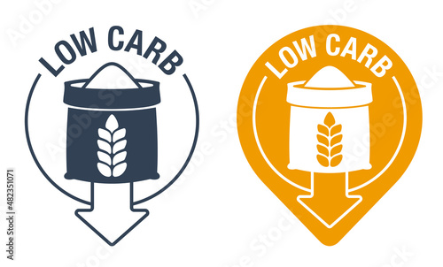 Low-carb diet badge with wheat and arrow down