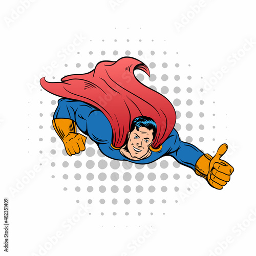 Superhero flying. Hand drawn vector illustration