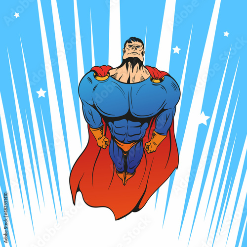 Superhero flying. Hand drawn vector illustration