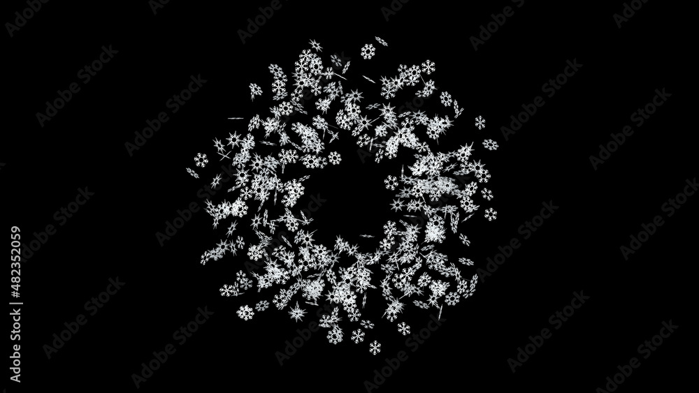 3D illustration of snowflakes flow