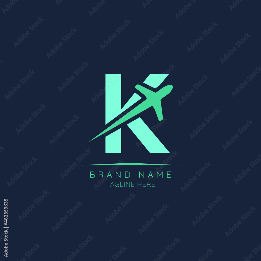 Initial letter K logo design incorporated plane. Minimalist and modern vector illustration design suitable for business. Airline, airplane, aviation, travel logo template.