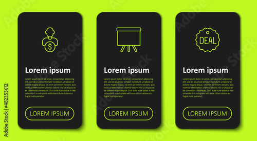 Set line Business investor, Chalkboard and Deal. Business infographic template. Vector