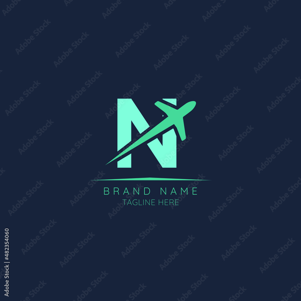 Initial letter N logo design incorporated plane. Minimalist and modern vector illustration design suitable for business. Airline, airplane, aviation, travel logo template.