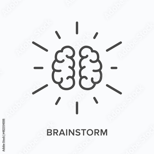 Brainstorm flat line icon. Vector outline illustration of human brain. Black thin linear pictogram for intelligence