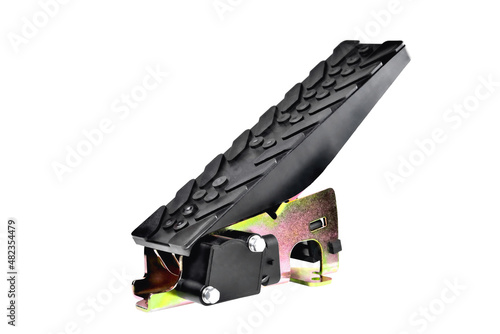 car electronic gas pedal, truck accelerator pedal, electronic gas pedal selective focus, white background, close-up photo
