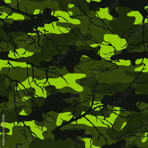 Camouflage with branches. Vector. Forest background for clothes.