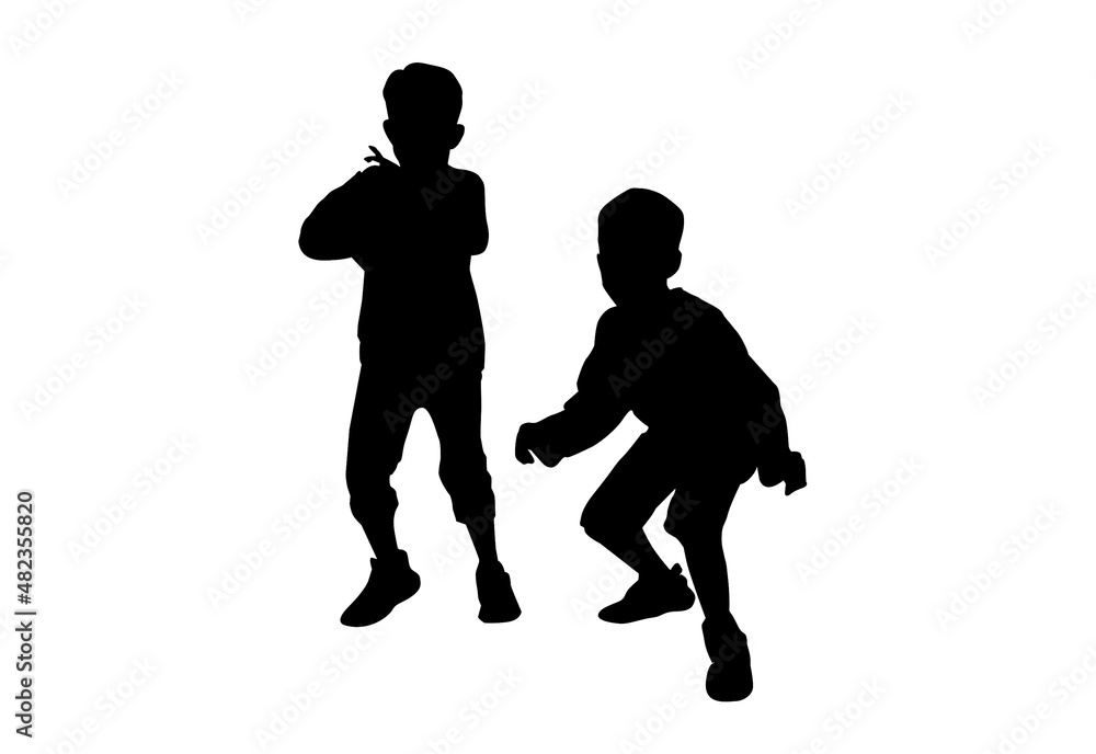 Silhouette kids jumping exercise Outdoor with white background with clipping path