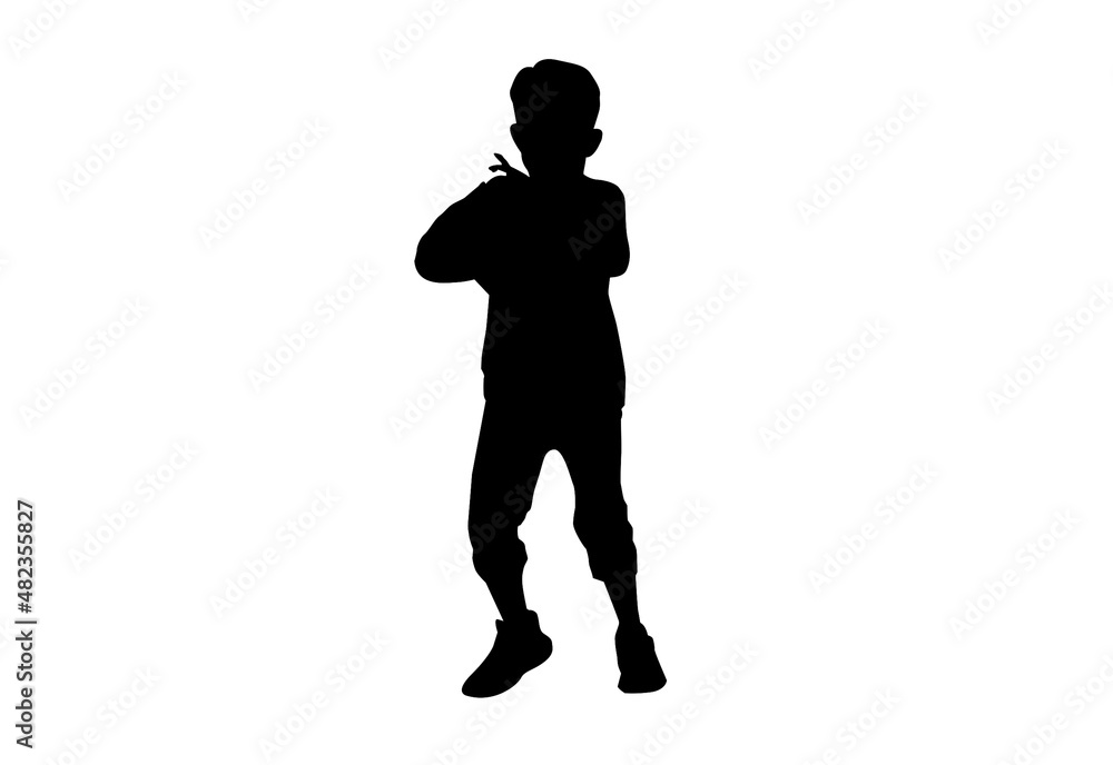 Silhouette kids jumping exercise Outdoor with white background with clipping path
