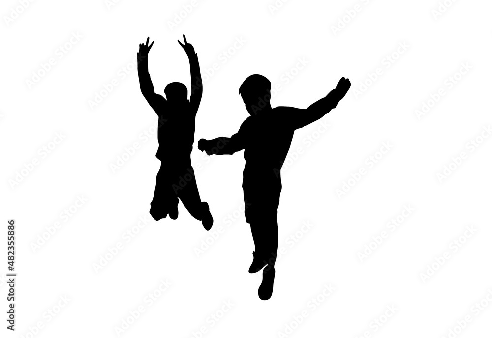 Silhouette kids jumping exercise Outdoor with white background with clipping path Silhouette kids jumping exercise Outdoor with white background with clipping path
