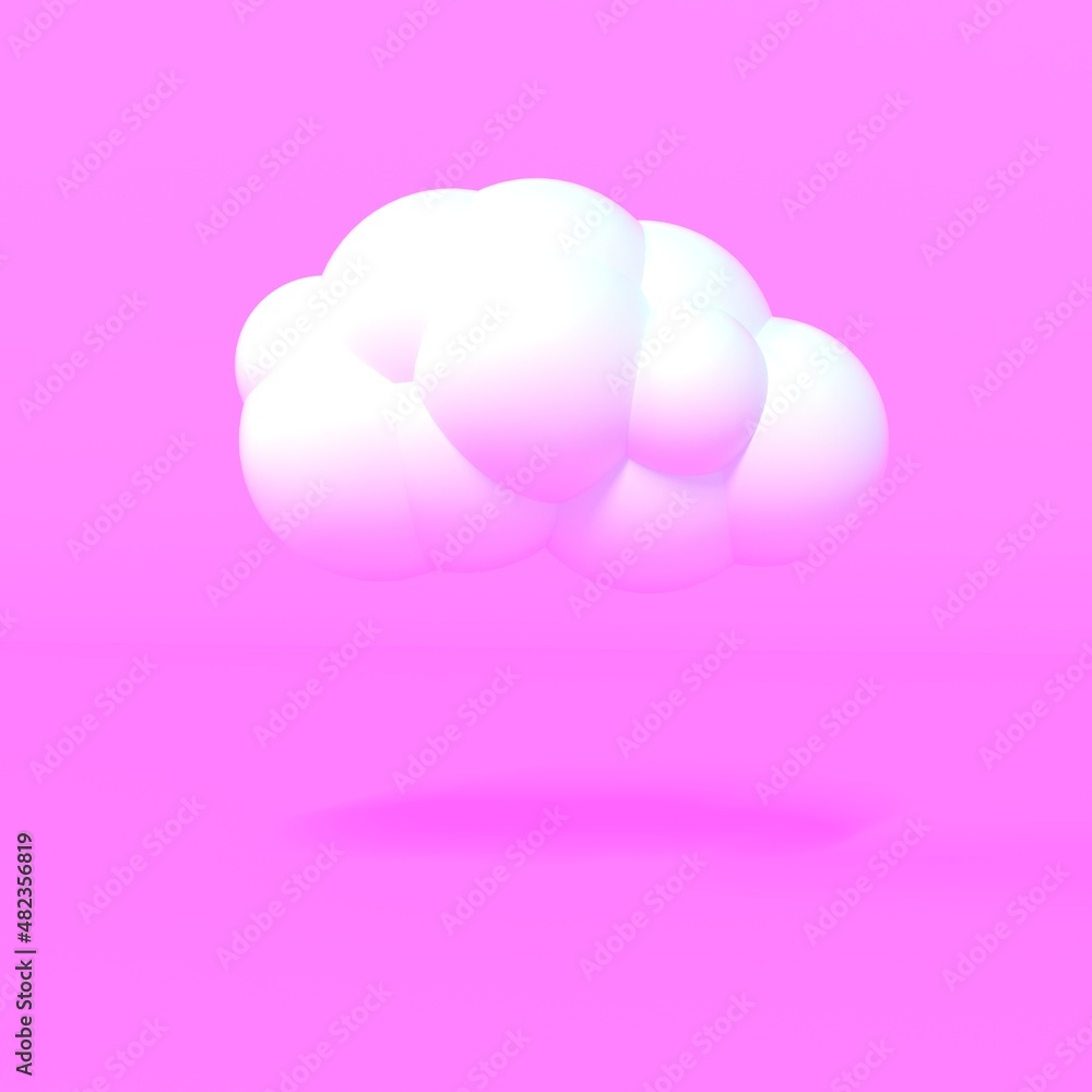 White funny cloud isolated on pink background with shadow. 3D render.