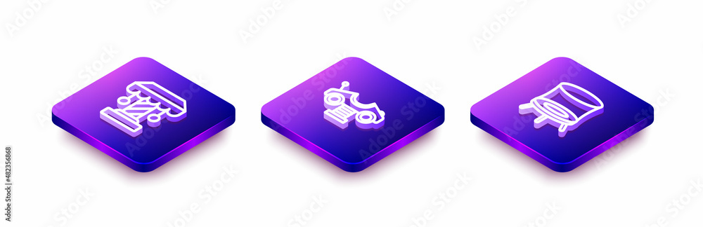 Set Isometric line Attraction carousel, Swing and Jumping trampoline icon. Vector Set Isometric line Attraction carousel, Swing and Jumping trampoline icon. Vector
