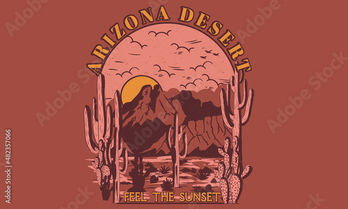 Arizona desert vibes vintage graphic print design for t shirt, poster, background and sticker.