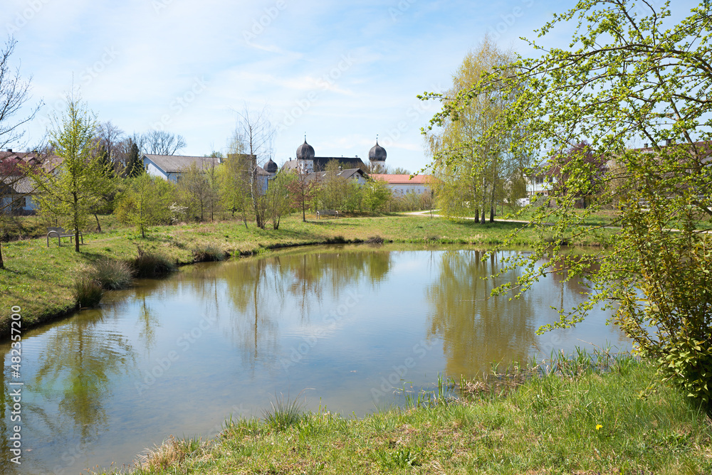 recreational park with pond and view to the historic castle, Schwindegg upper bavaria recreational park with pond and view to the historic castle, Schwindegg upper bavaria