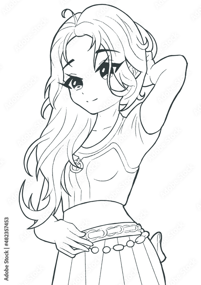 Anime Girl Coloring Pages 26673096 Stock Photo at Vecteezy