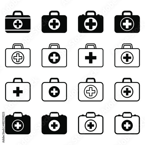 First aid box icon, medical briefcase icon vector isolated