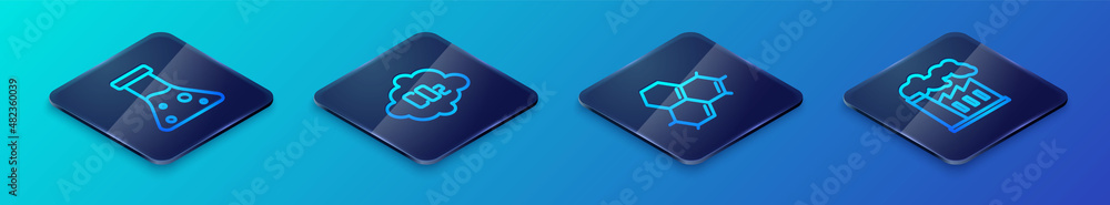 Set Isometric line Molecule oil, Oil petrol test tube, and gas industrial factory and CO2 emissions cloud icon. Vector Set Isometric line Molecule oil, Oil petrol test tube, and gas industrial factory and CO2 emissions cloud icon. Vector