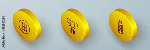 Set Isometric line Gear shifter, Award cup and Nitrous oxide icon. Vector