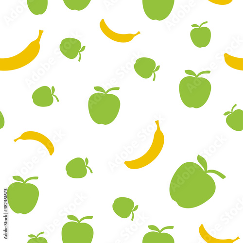 Seamless background or pattern of apples and bananas. Print for clothes. Packaging templates