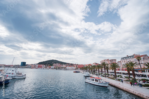 Travel by Croatia. Beautiful landscape with Split Old Town and sea promenade. © luengo_ua
