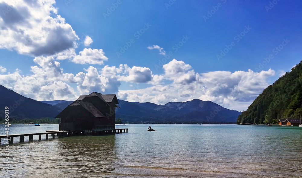 Wolfgangsee's dock from the beach of Strobl. Wolfgangsee's dock from the beach of Strobl.