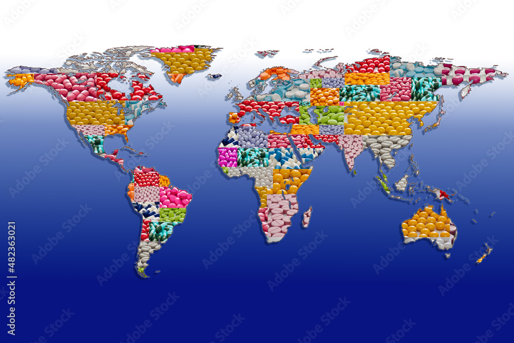 Obraz premium world map made from medicines tab