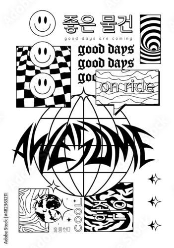 Streetwear Print Graphic Design Vector Illustration. Cool Acid Street Art.