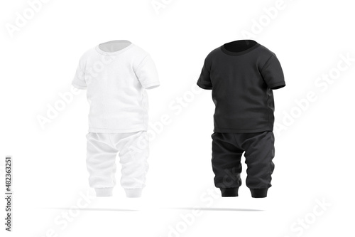 Blank black and white baby suit mock up, side view photo