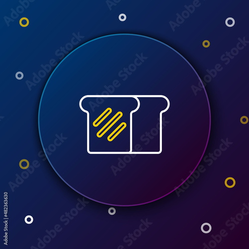 Line Bread toast for sandwich piece of roasted crouton icon isolated on blue background. Lunch, dinner, breakfast snack. Colorful outline concept. Vector