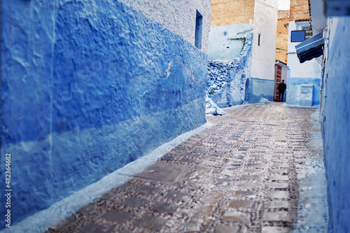 Street in medina of blue town Chefchaouen  Morocco.