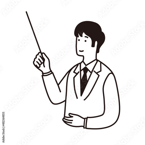 指し棒を持つシンプルな男性のイラスト