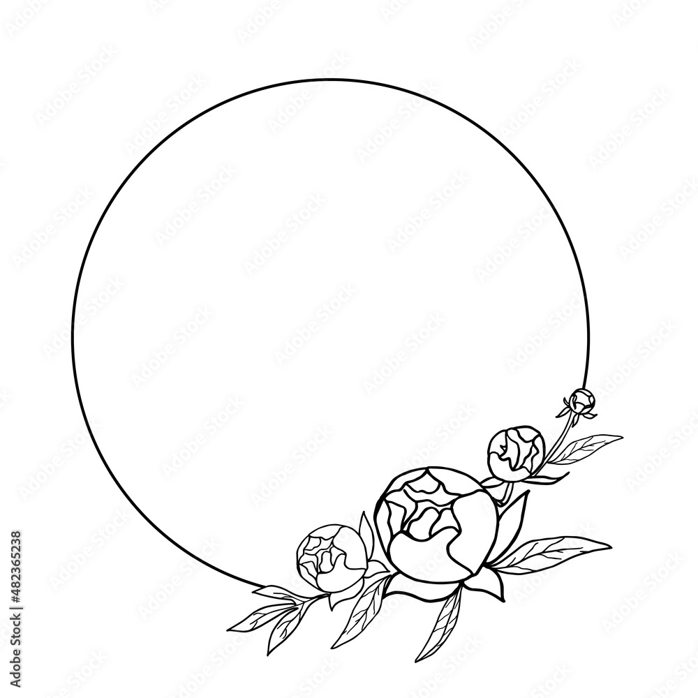 Frame with peony flowers. Floral botanical garland of foliage and flowers. Illustration. Vector design. Frame with peony flowers. Floral botanical garland of foliage and flowers. Illustration. Vector design.