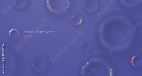 Wallpaper with abstract shine circle on purple, blue background. Veri peri, trend color of 2022 year by pantone. Vector illustration for card, design, flyer, poster, article, banner, web, advertising.