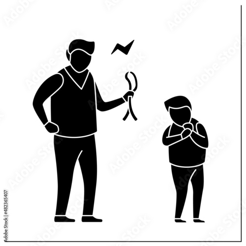 Physical abuse glyph icon. Physical harm, injury. Aggressive punishment to discipline. Serious emotional harm. Child abuse concept.Filled flat sign. Isolated silhouette vector illustration