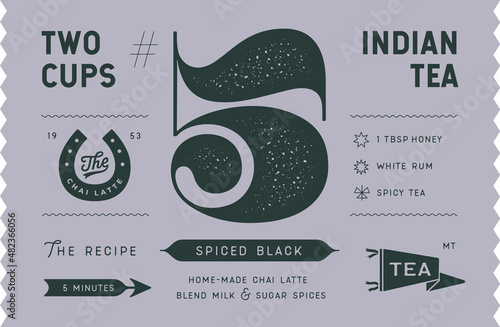 Tea, tag label. Modern tag, label for brand, logo, sticker tea shop. Template design minimal label, tag with text green tea blend. Typographic tag, modern font. Vector Illustration