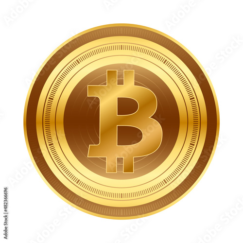 Bitcoin BTC Logo Cryptocurrency on Gold Coin Vector Illustration with gradient gold colour custom graphics.