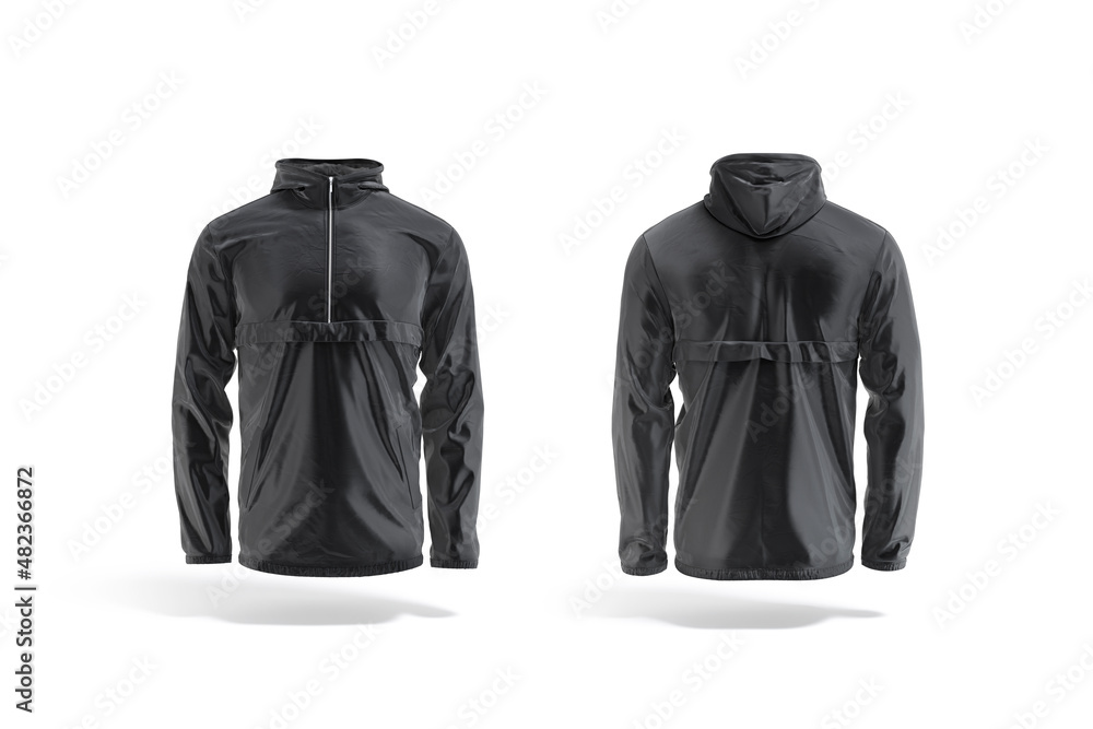 Blank black windbreaker mock up, front and back view Stock Illustration