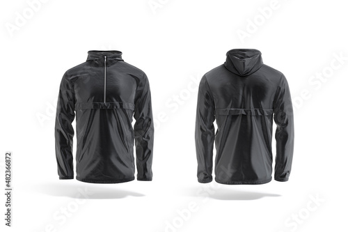 Blank black windbreaker mock up, front and back view photo