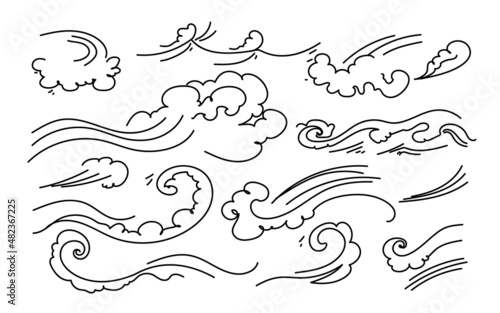 Tsunami waves background doodle sketch hand drawn vector.