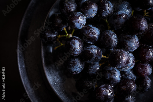 blaue Weintrauben auf Teller
