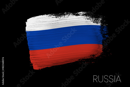 Grunge brush stroke with Russia national flag. Watercolor painting flag of Russia. Symbol  poster  banner of the national flag. Style watercolor drawing.
