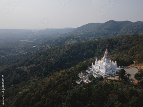 Aerial view of white temple at the top of mountain in Chiangmai  Thailand