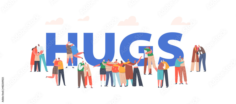 Hugs Concept. Happy Men and Women Embracing and Hugging. Loving Aged and Young Couples Hug, Romantic Relations