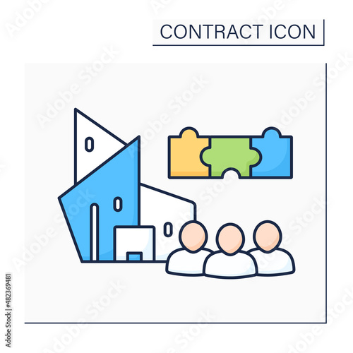 Shareholder agreement color icon.Contract between shareholders of a corporation. Defining traits, privileges, protections and obligations.Contract concept. Isolated vector illustration