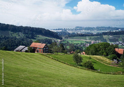 Wallpaper Mural Alpine mountains landscape. Traditional farm house with wonderfull view. Torontodigital.ca