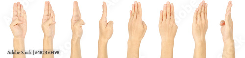 Gesture symbols male hands, isolated white background.