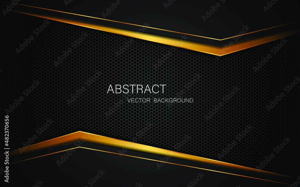 Dark steel mesh abstract background with black and gold polygon shapes. Free space for design. modern technology innovation concept background Dark steel mesh abstract background with black and gold polygon shapes. Free space for design. modern technology innovation concept background