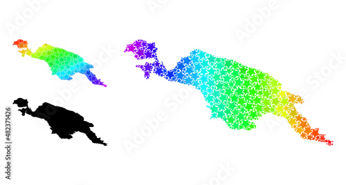 Spectral gradient star collage map of New Guinea Island. Vector colorful map of New Guinea Island with spectral gradients.