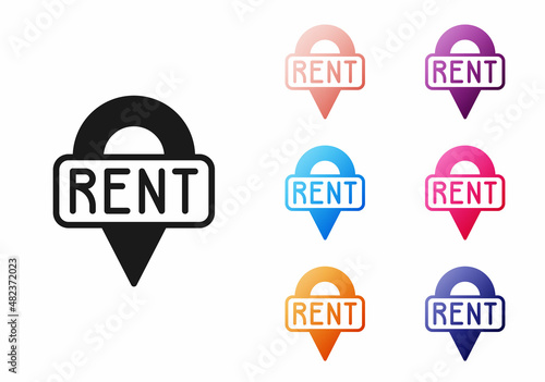 Black Location key icon isolated on white background. The concept of the house turnkey. Set icons colorful. Vector